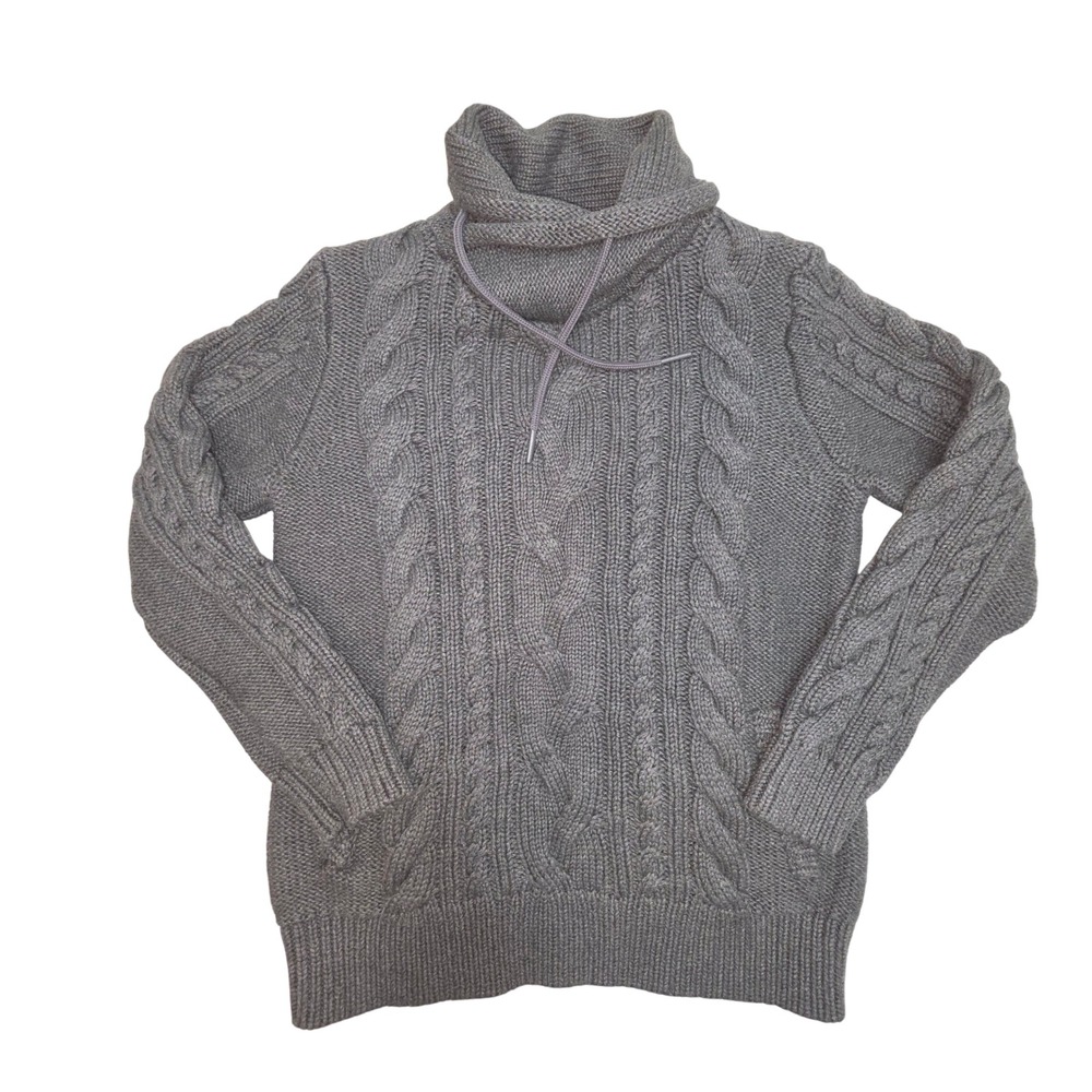 L.L.Bean Kids Gray Cable Knit Cowl Neck Sweater 100% Cotton Size Medium 513958